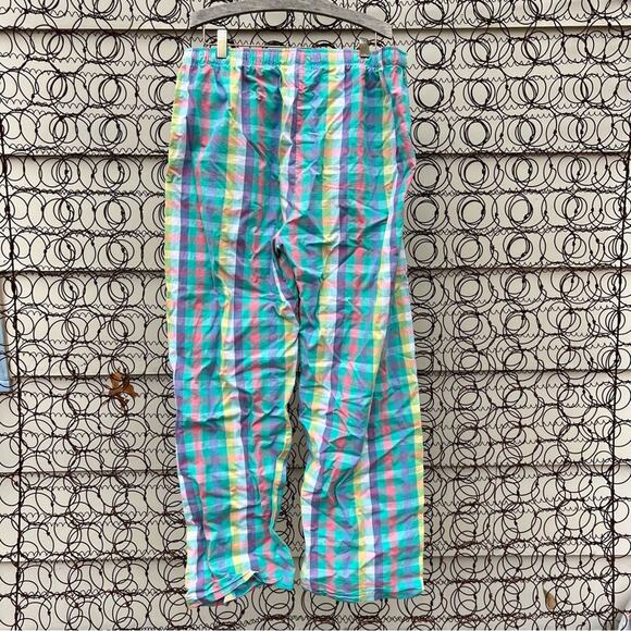 Snap On Tools pastel madras plaid lounge pajama pants XL teal yellow pink - Picture 2 of 4